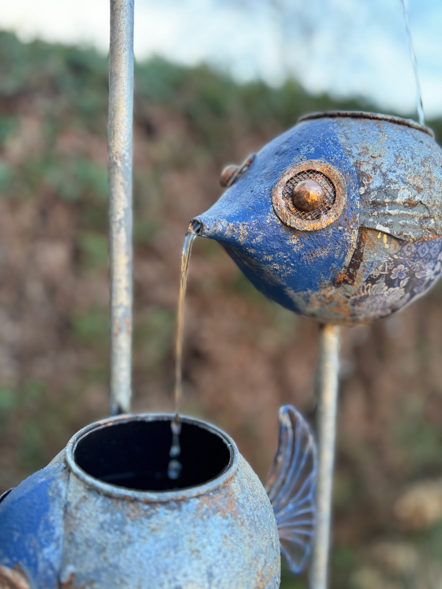 Fonte de peixes de metal - incluindo bomba - Decoração de jardim